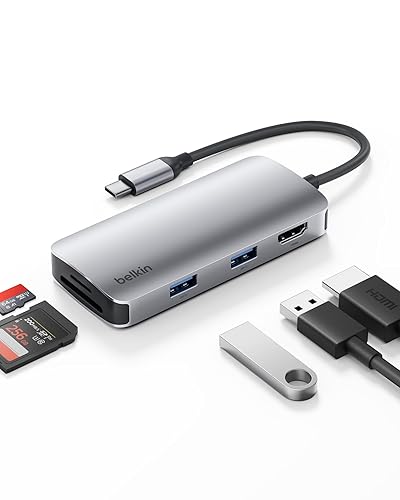 Belkin USB-C Hub, 5-in-1 Multiport Adapter - USB-C Docking Station with 4K HDMI, 2 x USB-A Ports, SD Card Slot, & MicroSD Card Slot for MacBook Pro, Air, iPad Pro, XPS, and More 5-in-1 MultiPort Hub, 4K 60Hz