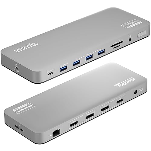 Plugable USB C Laptop Docking Station, Dual Monitor 4K 60Hz for Apple Mac M1/M2/M3, 2X HDMI or 2X DisplayPort, 100W Charging DisplayLink Dock, 2 Displays for MacBook, Driver Required (UD-6950PDH)