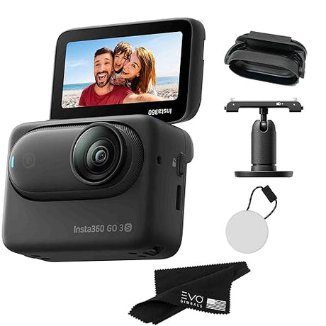 GO 3S 64GB Midnight Black– Waterproof Tiny Mighty Action Camera with 4K 3840x2160 Video & 4000x3000 photo, FlowState Stabilization, AI Editing, Action Pod with EVO Gimbals Cleaning Cloth