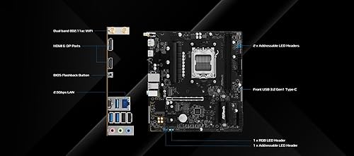ASRock A620AM-X WiFi Micro-ATX Motherboard | AMD AM5 Socket | Supports Ryzen 9000/8000/7000 | DDR5 8000+ OC | WiFi 5 | 2.5G LAN | BIOS Flashback