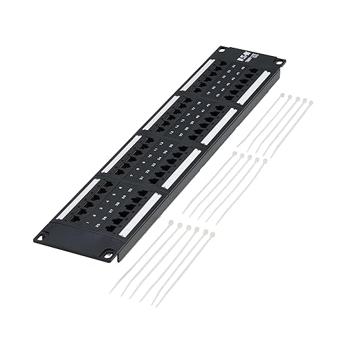 Eaton Tripp Lite Series 48-Port Patch Panel for PoE Applications, Cat5/Cat5e/Cat6, Type 4 PoE++ (4PPoE), RJ45 Ethernet, 2U Rackmount, Black, TAA Compliant, Lifetime Manufacturer's Warranty (N252-P48)