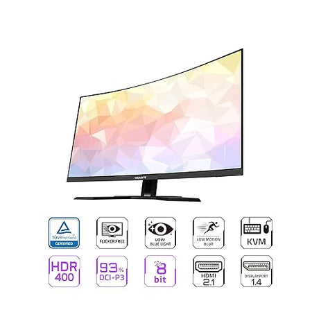 GIGABYTE M32UC 32'' 144Hz (160Hz OC) 4K UHD Curved Gaming Monitor, SS VA, 3840x2160 Display, 1ms Response Time (MPRT), 1x DisplayPort 1.4, 2X HDMI 2.1, 1x USB Type-C, 4X USB 3.2