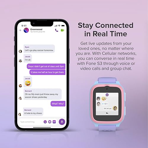 myFirst Fone S3+ (North America Version) Kids Smartwatch for Girls with Unlimited Data eSIM, GPS Tracker, Video Voice Call, 2MP Camera (Cotton Candy)