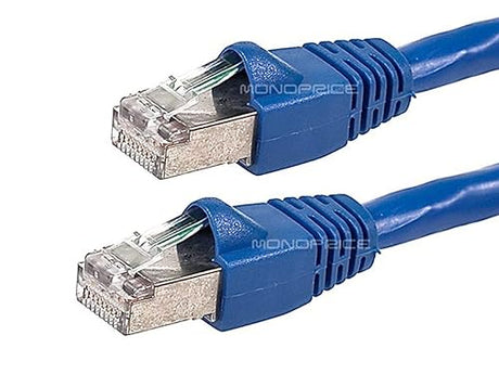 Monoprice Cat6A Ethernet Patch Cable - Network Internet Cord - RJ45, Stranded, 550Mhz, STP, Pure Bare Copper Wire, 10G, 26AWG, 0.5ft, Blue