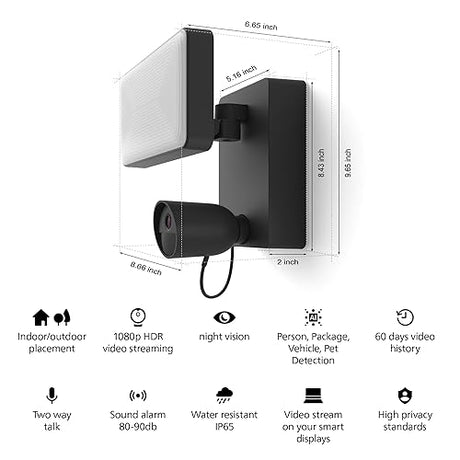 Philips Hue Secure Floodlight with Camera - 1 Pack - 1080P HD Video - Night Vision - Color-Capable, 2250 Lumens Light - Motion Detection - Two-Way Talk - Outdoor - Weatherproof - Works with Hue App