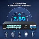 Tenda TEM2007X, 5 Port 2.5G Ethernet Switch, Unmanaged 10Gb Switch with 5 x 2.5G Ports & 2 x 10Gb SFP+ Slots, 50Gbps Switching Capacity, Plug & Play, Desktop/ Wall-Mount, Fanless Metal Design