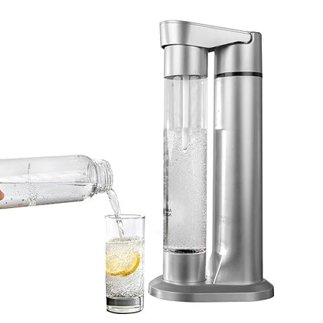 Ultima Cosa Sparkling Water Soda Maker with CO2 Cylinder - Home Fizzy Drink Bubbly Water Machine 1LBPA-free Reusable Bottle - Make Homemade Sparkle Water, Juice, Coffee, with Fruit (Silver)
