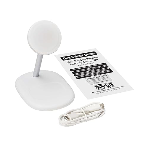 Eaton Tripp Lite Series Wireless Charger Stand, 20W Magnetic Charging Stand, MagSafe MFi Charging for Apple iPhone & AirPods, Adjustable Stand, 3ft Cable, White, 1-Year Warranty (U280MS-2N1-WH) Charging Stand White