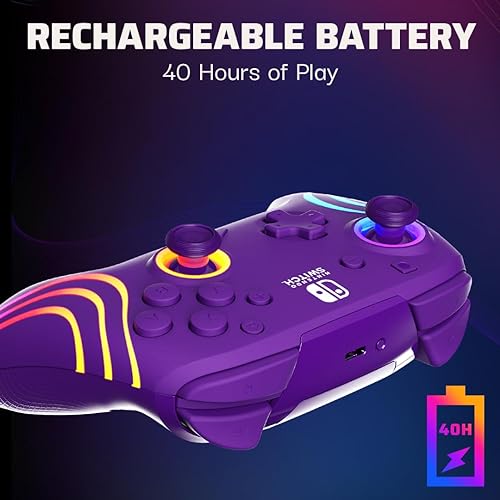 PDP Afterglow Wave Wireless Pro Controller for Nintendo Switch/OLED Model with Customizable LED Lighting (Purple) Wireless Purple