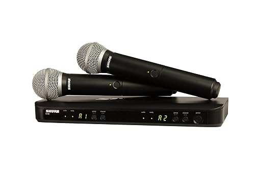 Shure BLX288/PG58 UHF Wireless Microphone System - Perfect for Church, Karaoke, Vocals - 14-Hour Battery Life, 100m Range | Includes (2) PG58 Handheld Vocal Mics, Dual Channel Receiver | H10 Band H10 Band (542-572 MHz)