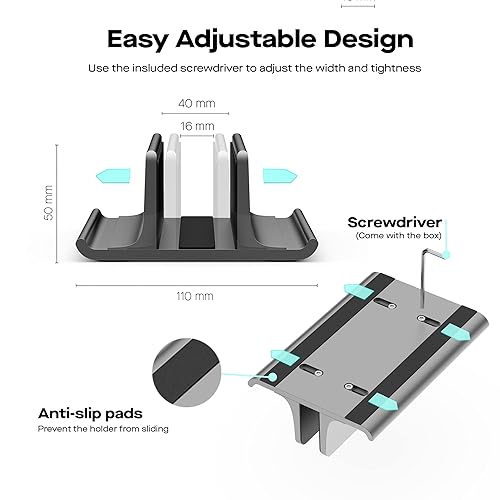 MP Mobile Pixels Upright Laptop Cradle Stand 3-in-1 Design, Adjustable Desktop Aluminum Stand for Smartphones, Tablets, Laptops, Books (Black)