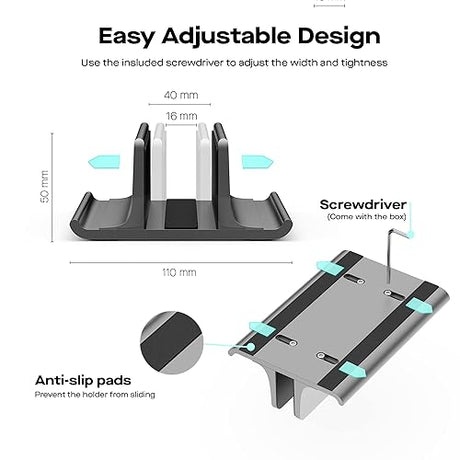 MP Mobile Pixels Upright Laptop Cradle Stand 3-in-1 Design, Adjustable Desktop Aluminum Stand for Smartphones, Tablets, Laptops, Books (Black)