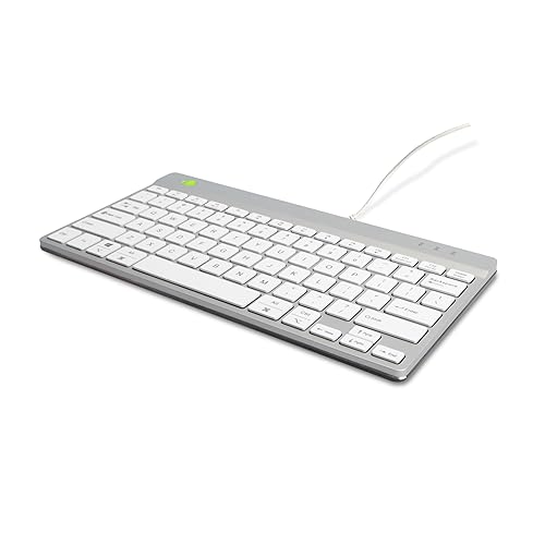 R-Go Compact Keyboard, with Break Software, Ergonomic Flat Design, Anti-RSI, USB-C/A Wired, Compatible with Windows/Mac OS, QWERTY (US), Multi-Media Keys, White