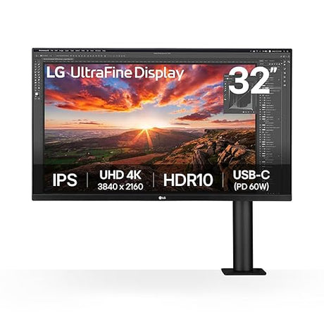 LG Ultrafine Ergo 32UN880K 31.5” 4K UHD Monitor, IPS Display, HDR 10, DCI-P3 95% Color, USB-C, Adjustable Ergonomic Stand, Height/Tilt/Swivel/Pivot, VESA Compatible, Eye Care Technology 31.5 External Speakers USB Type-C HDR10