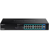 TRENDnet 18-Port Gigabit PoE+ Switch, 16 x 30W PoE+ Ports, 2 Gigabit SFP Slots, 240W PoE Budget, 36Gbps Switching Capacity, 1U 19” Rack Mountable, Lifetime Protection, Black, TPE-TG182