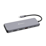 Verbatim 13 in 1 USB Type-C Hub for PD Rapid Charging, Supports USB PD, USB-C Port, Supports 8K (30Hz), 5Gbps Data, HDMI 8K (30Hz) x 2, DP, Audio, Internet, USB-A (3.2 Gen1), 3 USB-A (3.2 Gen2), USB-A