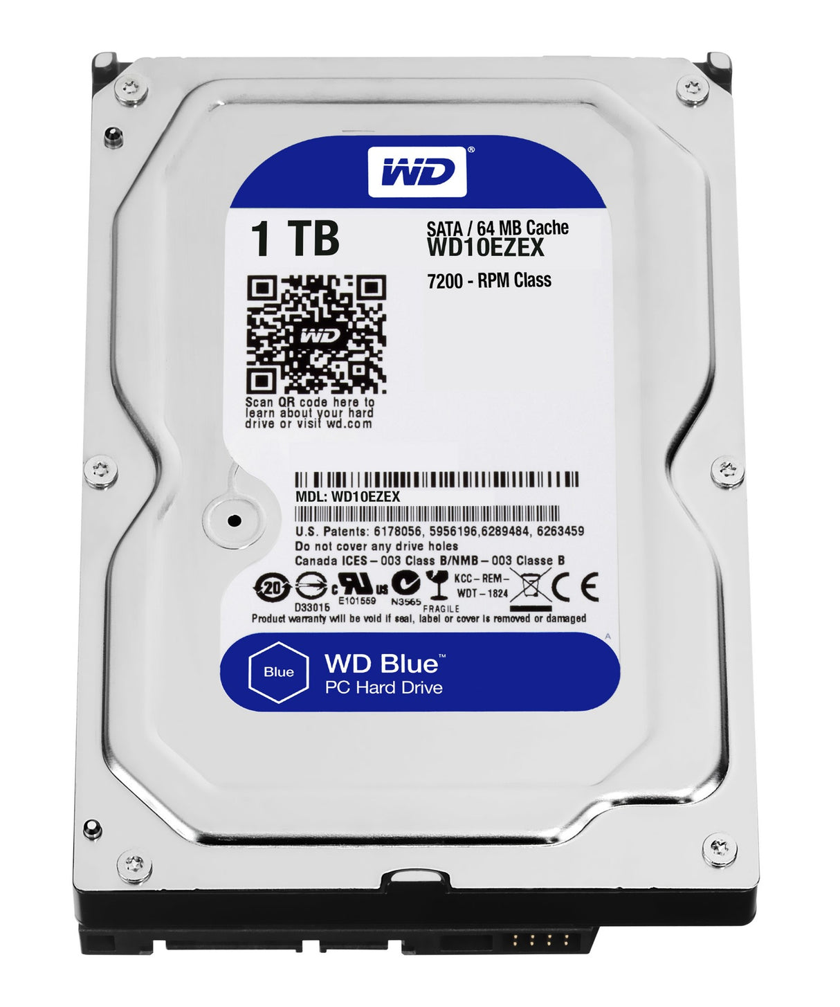 Western Digital WD Blue 1TB Desktop Hard Disk Drive - 7200 RPM SATA 6Gb/s 64MB Cache 3.5 Inch - WD10EZEX