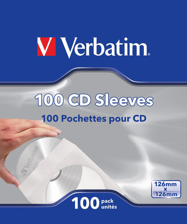 Verbatim CD/DVD Paper Sleeves With Clear Window - 100pk Box