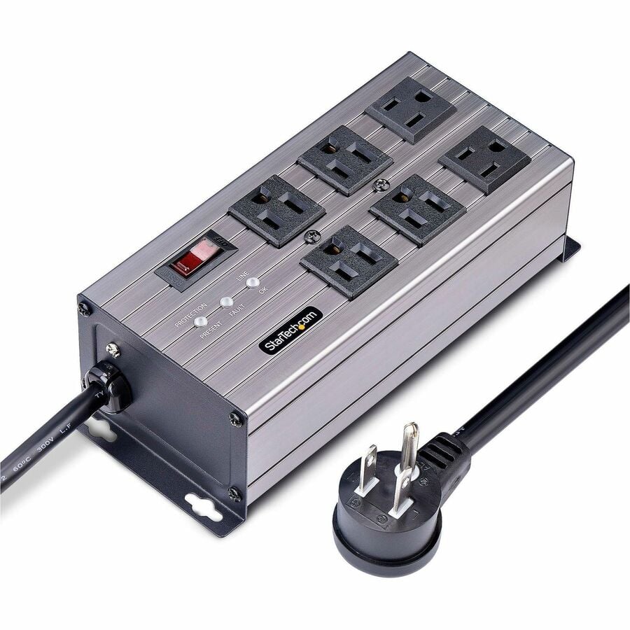 StarTech.com 6-Outlet Industrial Power Strip 125V/15A, EMI/RFI Isolation, Mountable PDU, 8ft/2.4m Power Cord, NEMA 5-15P/R