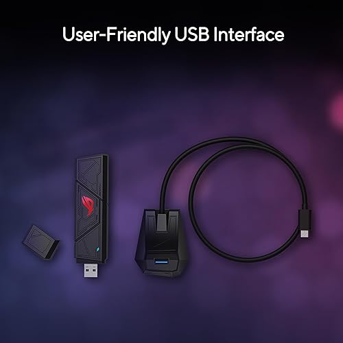 ASUS ROG USB-BE92 Tri-Band BE6500 WiFi 7 USB Adapter, 6GHz Band, Support 4096-QAM, Multi-Link Operation (MLO), Compatible with Type A and C, WPA3 Network Security