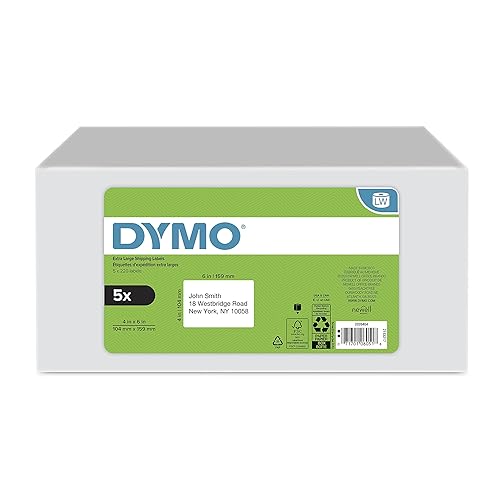 DYMO LW Extra-Large Shipping Labels for LabelWriter Label Printers, White, 4'' x 6'', 5 Rolls of 220 (2026404) 5 Rolls of 220 Label Thermal