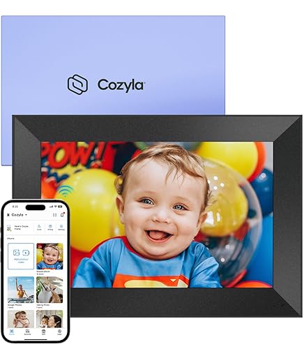Cozyla Digital Picture Frame WiFi Send Pictures & Videos via Google Photos Email Web Browser Instagram Phone App Unlimited Storage Digtal Photo Frame Electronic Picture Frame Slideshow 10.1 Inch Black