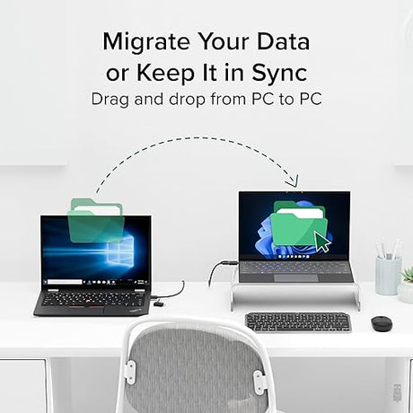Plugable USB Data Transfer Cable PC to PC, Compatible with Windows USB C and USB 3.0, Transfer Files to New Computer with Included Bravura Easy Computer Sync Software, 6.6ft (USBC-TRAN)