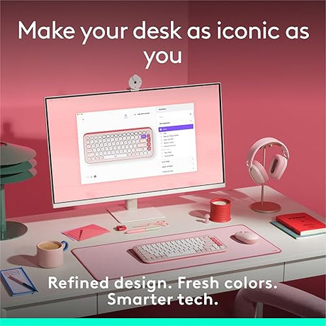 Logitech POP ICON Keys Wireless Bluetooth Keyboard, Comfortable Typing, Programmable Keys, Easy-Switch Between up to 3 Devices, for Laptop, Tablet, PC – Rose and Off-White Keyboard Rose