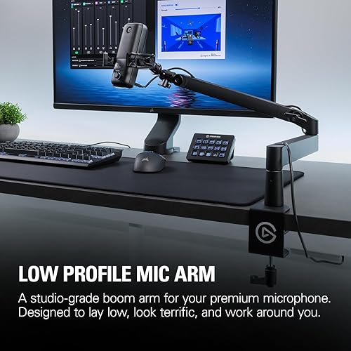 Elgato Wave Mic Arm LP - Premium Low Profile Microphone Arm with Cable Management Channels, Desk Clamp, Versatile Mounting and Fully Adjustable, perfect for Podcast, Streaming, Gaming, Home Office Low Profile Black