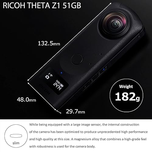 Ricoh Theta Z1 51GB Black 360° Camera, Two 1.0-inch Back-Illuminated CMOS sensors, Increased 51GB Internal Memory, 23MP Images, 4K Video with Image stabilization, HDR, High-Speed Wireless Transfer