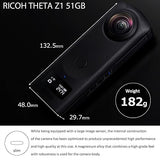 Ricoh Theta Z1 51GB Black 360° Camera, Two 1.0-inch Back-Illuminated CMOS sensors, Increased 51GB Internal Memory, 23MP Images, 4K Video with Image stabilization, HDR, High-Speed Wireless Transfer