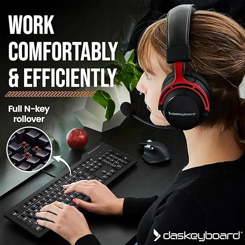 Das Keyboard Prime 13 Mark II Backlit Wired Mechanical Keyboard, Cherry MX2A Red Mechanical Switches, Clean White LED Backlit Keys, USB Pass-Through, Aluminum Top Panel (104 Keys, Black) Cherry MX2A Red Switches Prime 13