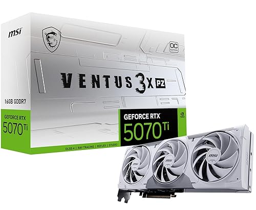 MSI Gaming RTX 5070 Ti 16G Ventus 3X PZ OC Graphics Card (16GB GDDR7, 256-bit, Extreme Performance: 2482 MHz, DisplayPort x 3 2.1a, HDMI 2.1b, NVIDIA Blackwell Architecture)
