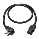 Tripp Lite Desktop Computer Power Cord, Right-Angle 5-15P to C13 - Heavy Duty, 15A, 125V, 14 AWG, 3 ft., Black (P007-003-15D)