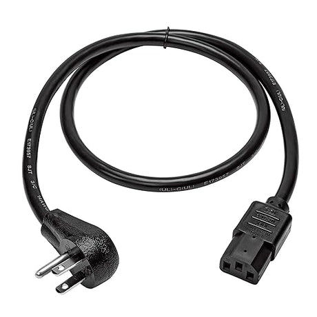 Tripp Lite Desktop Computer Power Cord, Right-Angle 5-15P to C13 - Heavy Duty, 15A, 125V, 14 AWG, 3 ft., Black (P007-003-15D)