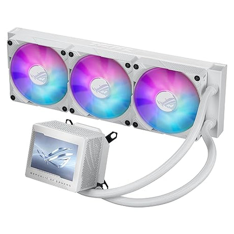 ASUS ROG Ryujin III 360 ARGB WHT All-in-one Liquid CPU Cooler with 360mm Radiator. Asetek 8th gen Pump, 3X Magnetic 120mm ARGB Fans (Daisy Chain Design), 3.5” LCD Display, White