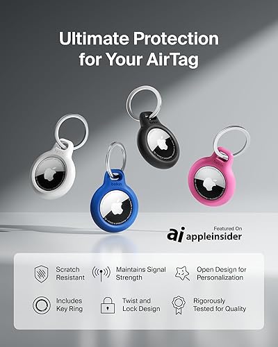 Belkin Apple AirTag Secure Holder with Key Ring - Durable Scratch Resistant Case with Open Face & Raised Edges - Protective AirTag Keychain Accessory for Keys, Pets, Luggage, Backpacks - 4-Pack Blue 4PK Blue