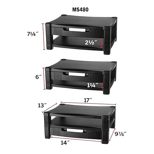 Kantek MS480 Two-Level Stand, Removable Drawer, 17 x 13 1/4 x 3 to 6 1/2-Inches (Black) Two Level with Drawer