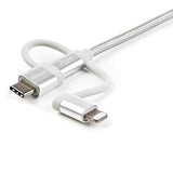 StarTech.com 6ft (1.8m) USB Multi-Charging Cable, USB to Lightning/USB-C/Micro-USB, Apple MFi Certified, Braided Charger Cord