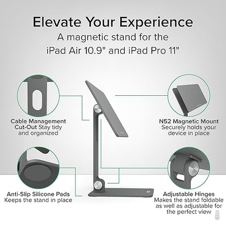 Plugable Magnetic Tablet Holder for iPad Pro 11 (1st/2nd/3rd/4th Gen, M2) iPad Air 10.9/11 (4th/5th Gen, M2), MagSafe Compatible, Portable Foldable 360° Rotating Stand (AMS-STAND11)