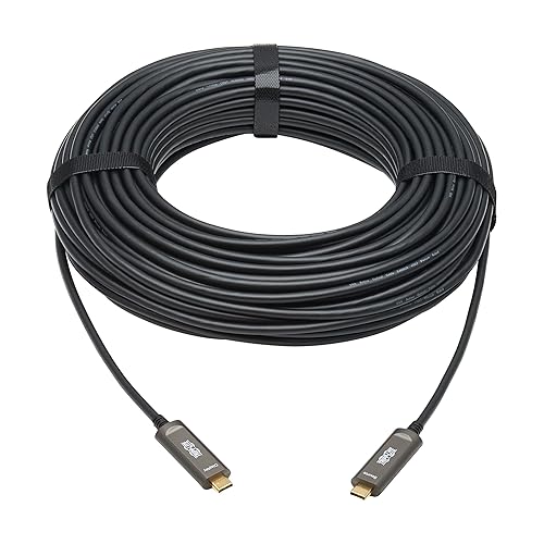 Tripp Lite USB-C Fiber 4K @ 60Hz Video Cable, USB 3.2 Active Optical Cable, Male to Male, Black, Plenum-Rated for in Wall & Ceiling Installations, 98 Feet / 30 Meters, 3-Year Warranty (U420F-30M-V)