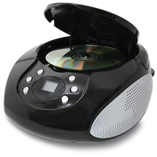 GPX Portable Top-Loading CD Boombox with AM/FM Radio and 3.5mm Line for MP3 Device, Black