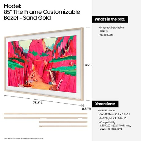 SAMSUNG 85-inch The Frame Customizable Bezel - Sand Gold (VG-SCFF85SGMZA) [Canada Version] (Compatible with All Frame Models 2021 Onwards) 85 Inch Sand Gold Metal