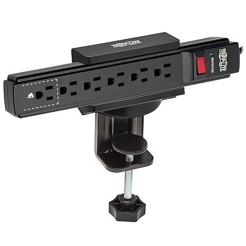 Tripp Lite Power Strip Holder, Desk Clamp Power Strip Mount, Surge Power Strip Clamp Mount for Surge and Power Strips 1.6' - 2.4' Black (CLAMPUSBLK)
