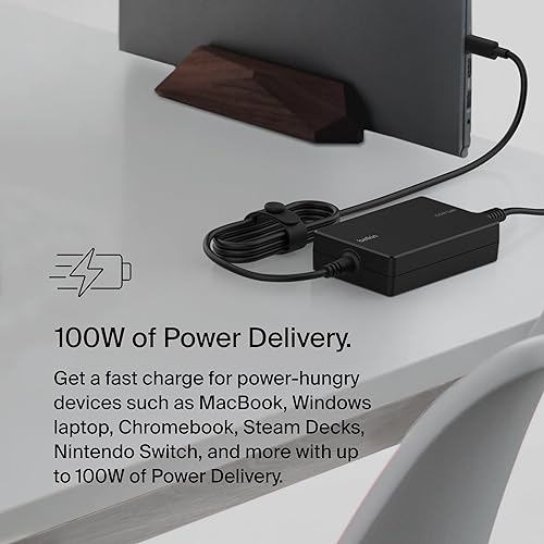 Belkin Connect 100W USB-C Core GaN Power Adapter, Fast-Charging Adapter w/Universal USB-C Compatibility, 100W Power Delivery, 8ft Power Cable for Gaming, MacBook Pro, PC Laptops, and Chromebook