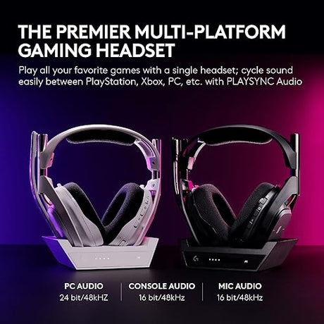 Logitech G Astro A50 Omni-Platform Wireless Gaming Headset + Base Station for PS5, Xbox, PC: PLAYSYNC Audio Switcher, <16 bit/48kHz (Console), <24 bit/48 kHz (PC), 24hr Battery, 2.4GHz & BT - White White PLAYSYNC Audio