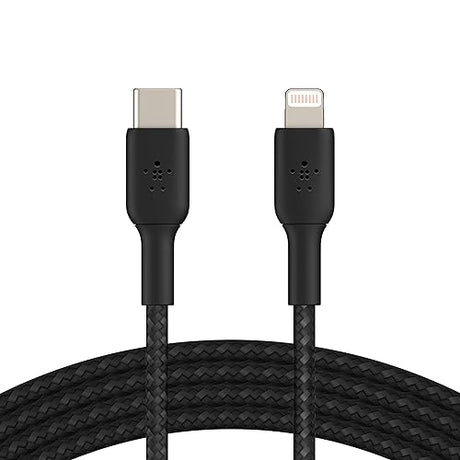 Belkin BoostCharge Nylon Braided USB C to Lightning Cable 6.6ft/2M - MFi Certified 18W Power Delivery iPhone Charger Cord - Apple Charger USB C Cable - Fast Charging for iPhone 14, iPhone 13 - Black Black 6.6 ft Braided USB C Cable