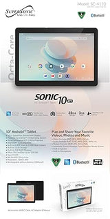 Supersonic SC-4110 Sonic10pro, 10 Android 15 Tablet, Fast Octa-Core CPU, Clear IPS Display, Dual Cameras, Wi-Fi & Bluetooth 5.2, 3GB RAM, 32GB + Expandable Storage, USB-C & Long Battery Life 10 inch