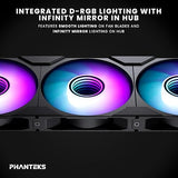 Phanteks M25-120 Gen2 Reversed Blade, 120mm ARGB High Performance Cooling Fans, Daisy-Chain Unified Fan Frame, Infinity Mirror hub, Single Cable Connection, Black