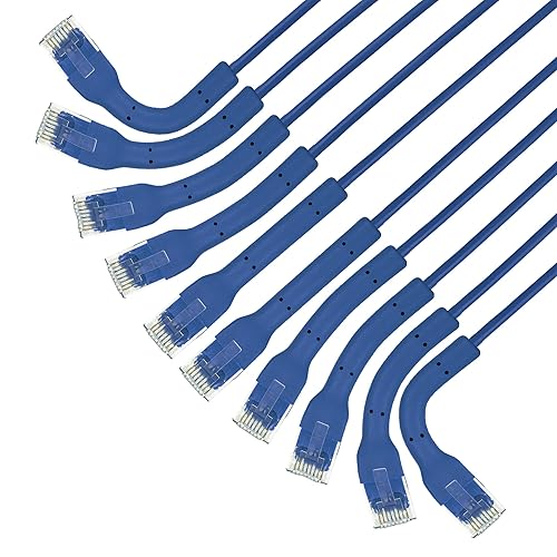 Intellinet FlexiBoot Slim Cat6 Ethernet Network Patch Cable – 10-Pack - 10Gbps & 250MHz, Flexible Bendable Boot, 32AWG Pure Bare Copper Wire, Gold-Plated Contacts - 14ft, Blue 14 ft Flexible Boot 10 Pack Blue